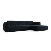 ECKSOFA Rechts Samt Stoff Blau - Blau/Schwarz, Kunststoff/Textil (290/170cm) - Makamii