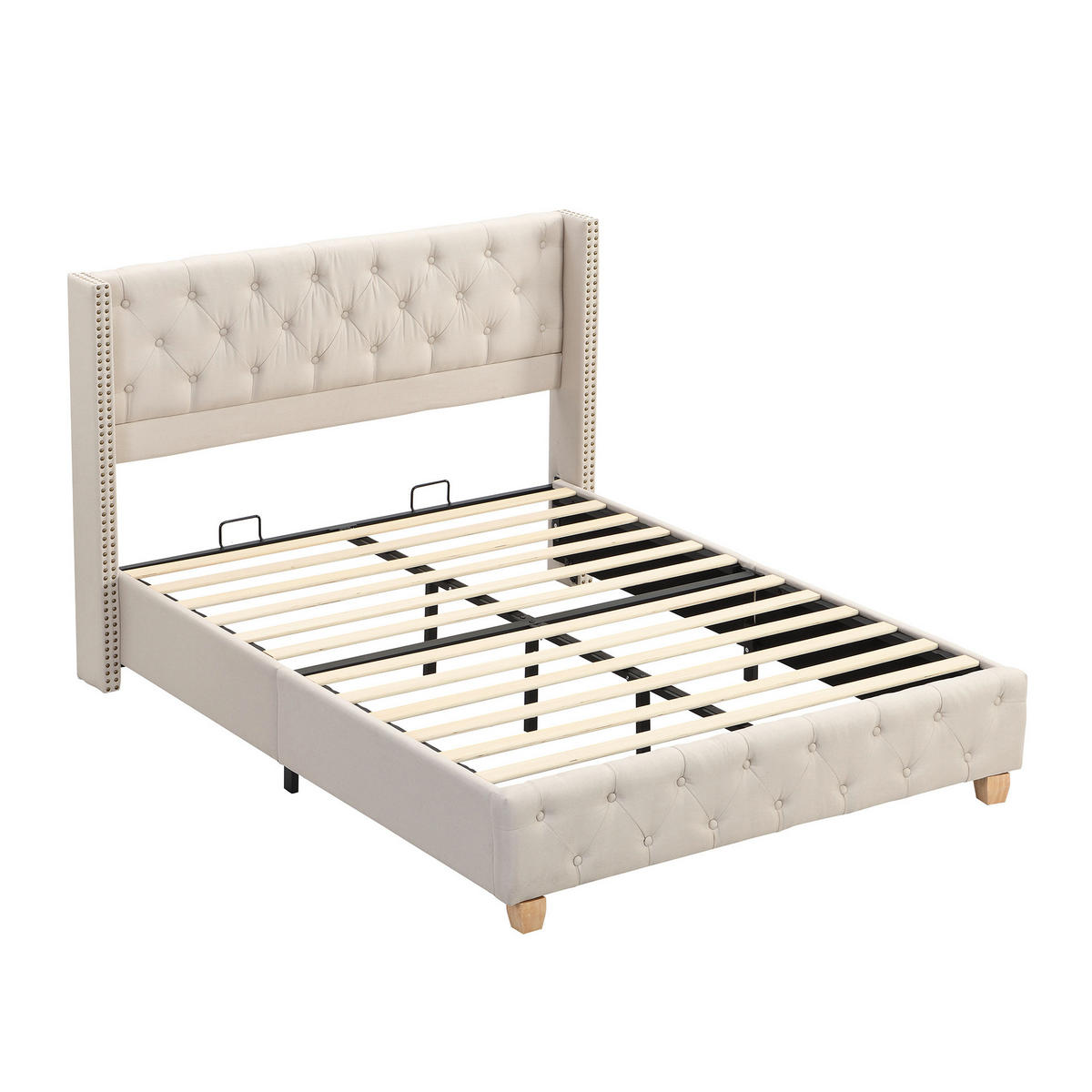 POLSTERBETT 160/200 cm Beige mit Lattenrost und Nietenpolsterung - Weiß, Textil (160/200cm) - OKWISH