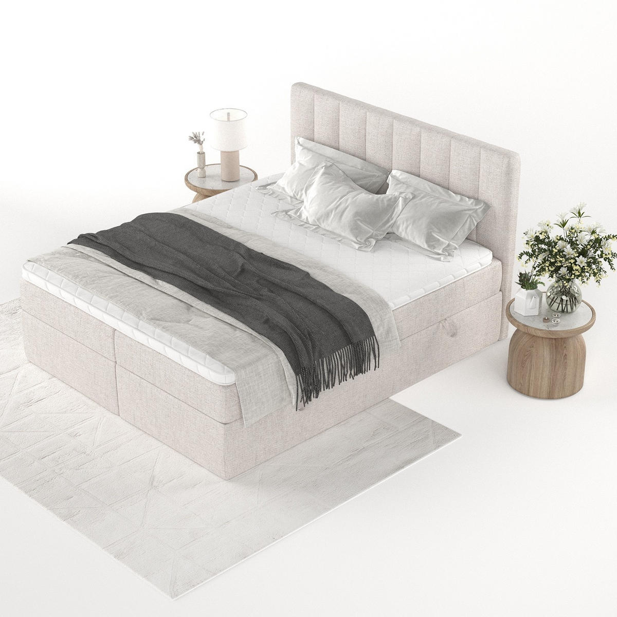 BOXBETT Bari 140/200 cm Hellbeige im Neve Stoff - Sandfarben, Holz/Holzwerkstoff (140/200cm) - AltaBeds