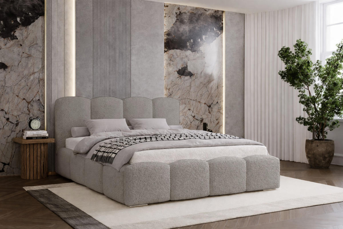 POLSTERBETT 180x200 cm Zenna Boucle mit Bettkasten, Lattenrost, Hellgrau - Hellgrau, Holz/Textil (180/200cm) - Emporius