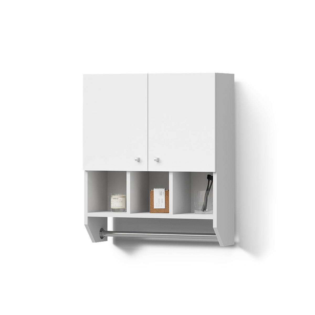 BADSCHRANK Fucino Weiß 59 x 70.5 cm Hängeschrank mit 2 Türen - Weiß, Holzwerkstoff (59/70.5/22cm) - Livinity®