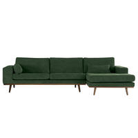 ECKSOFA mit Longchair - Dunkelgrün/Eichefarben, Eichenholz/Textil (281/153cm) - home24