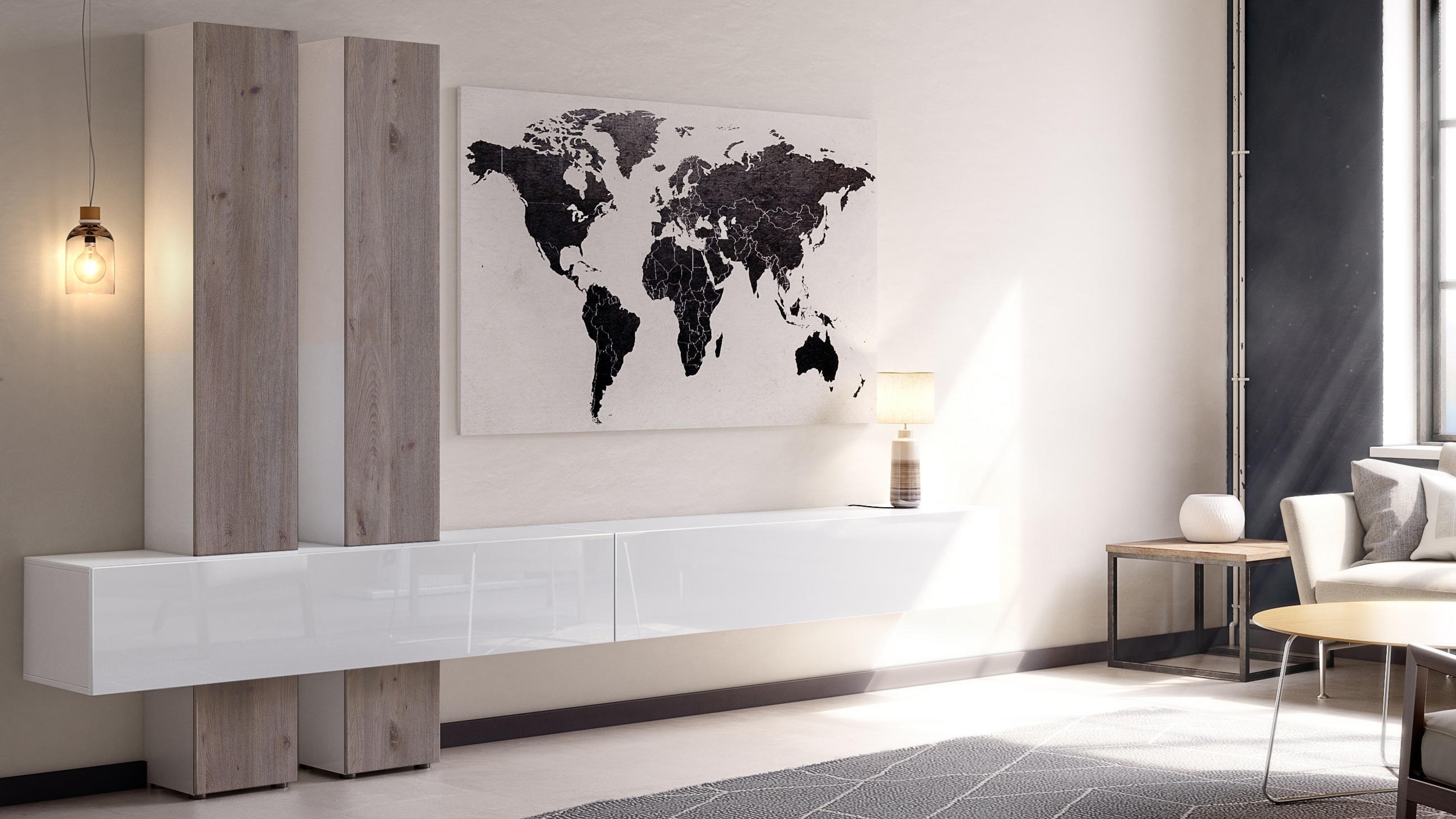 Thumbnail - Vladon Wohnwand, Silbereichen, Holzwerkstoff, 330x204x39 cm, Wohnzimmer, Wohnwände, Wohnwand-Sets