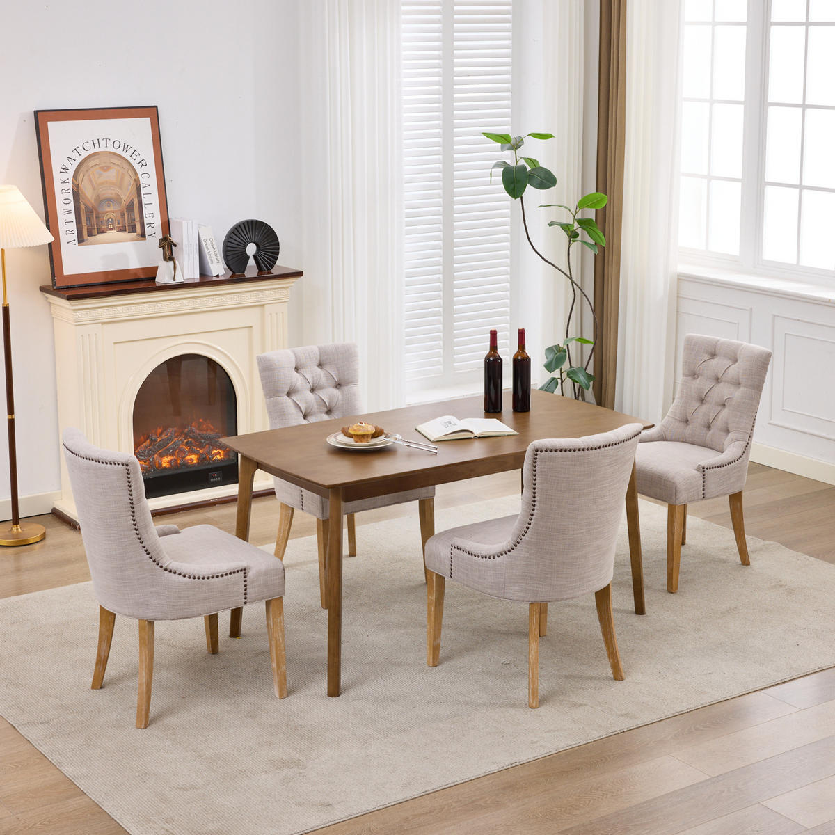 SESSEL Stoffbezug Beige Eiche massiv 2er-Set - Beige, Metall (63/92/56.5cm) - Meubliv