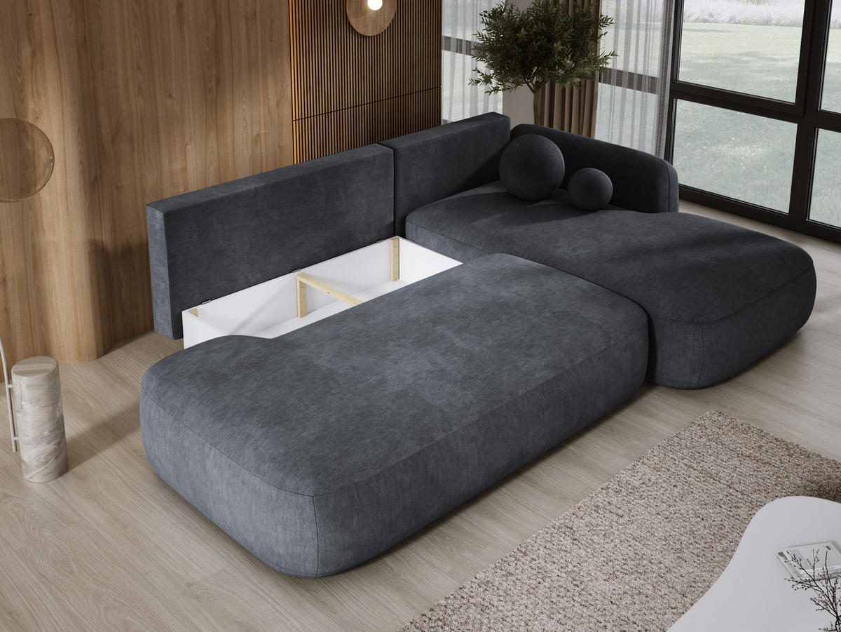 ECKSOFA BABU mit Bettfunktion – Moderne Polsterecke für Wohnzimmer, Funktionales Schlafsofa im Stoff CLOUD, 300x105x60 cm, Rechte, – Grau - Grau, Holz/Textil (300/190cm) - DomoHome
