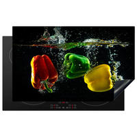 HERDABDECKPLATTE Paprika - Gemüse - Wasser - Schwarz - Rot - Grün - Gelb Ceranfeldabdeckung 85x52 cm - Multicolor, Kunststoff (85/52/0.2cm) - MuchoWow