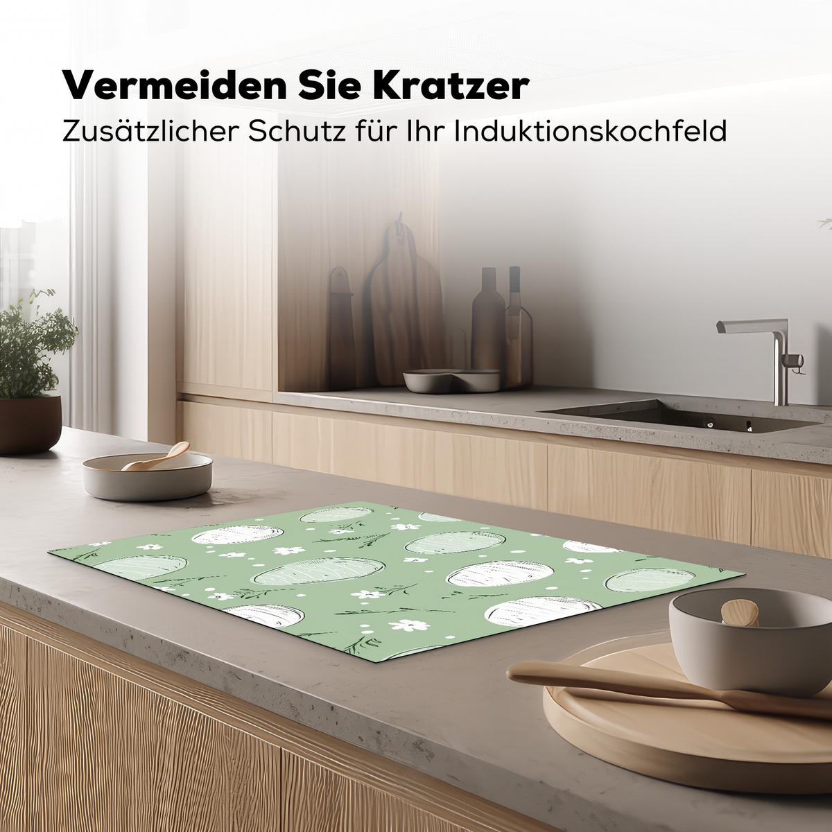 HERDABDECKPLATTE Grün - Eier - Muster Herdabdeckung Induktionsfeld 75x52 cm - Waldgrün, Kunststoff (75/52/0.2cm) - MuchoWow