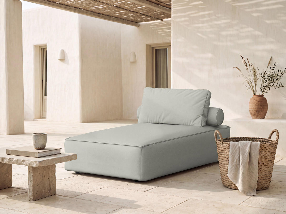 GARTENLIEGE Lorento Outdoor Polster-Relaxliege, Hellgrau Kunstleder 92/73/195 cm - Hellgrau, Textil (92/73/195cm) - WFL GROUP