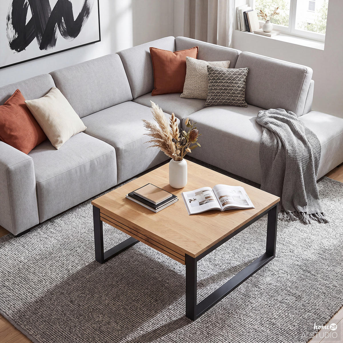 MASSIVER COUCHTISCH - Massivholz Eiche / Metall - Eichefarben, Holz/Metall (75/75/42cm) - home24