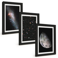 BILDER SET 3er Set - 20x30 cm Schwarzer Rahmen - Weltraum Galaxien Sterne Mond - Schwarz, Kunststoff (20/30cm) - TULUP