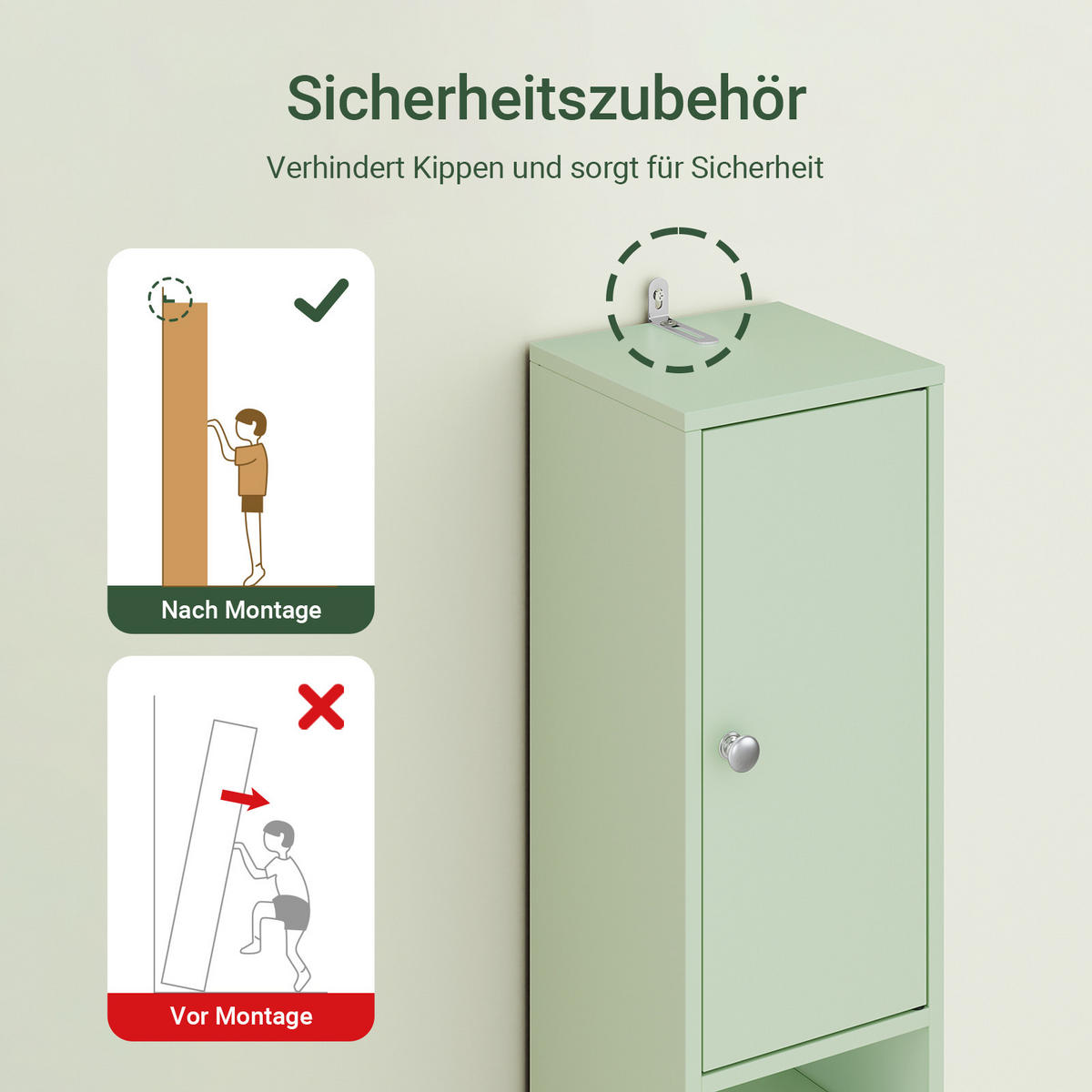 HOCHSCHRANK schmal Hellgrün - Hellgrün, Holzwerkstoff (20/180/20cm) - SoBuy