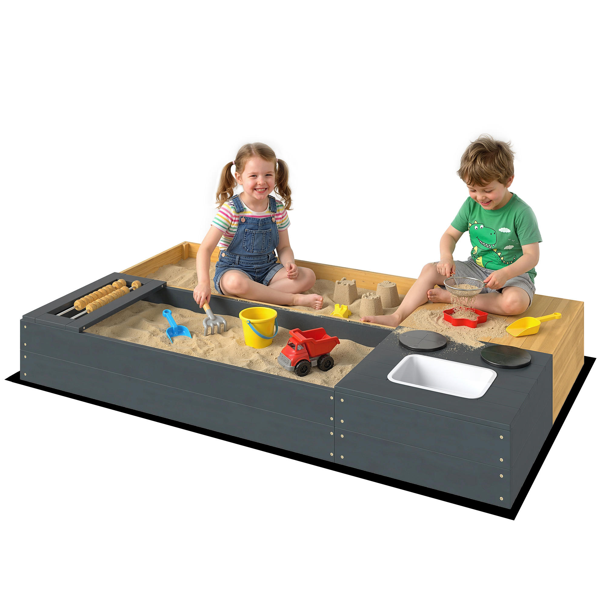 SANDKASTEN DE-10549 2-teilig mit Sitzbank, Stauraum & Herd Gelb - Gelb, Metall (150/90/19.5cm) - ComfortXL