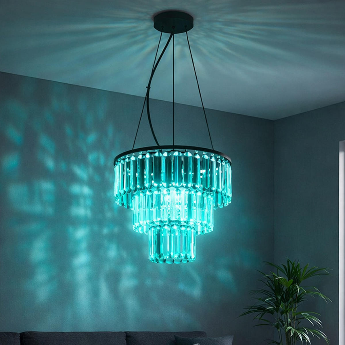 LED HÄNGELEUCHTE Metall Kristalloptik Schwarz - Schwarz, Glas (40/40/120cm) - Globo Lighting