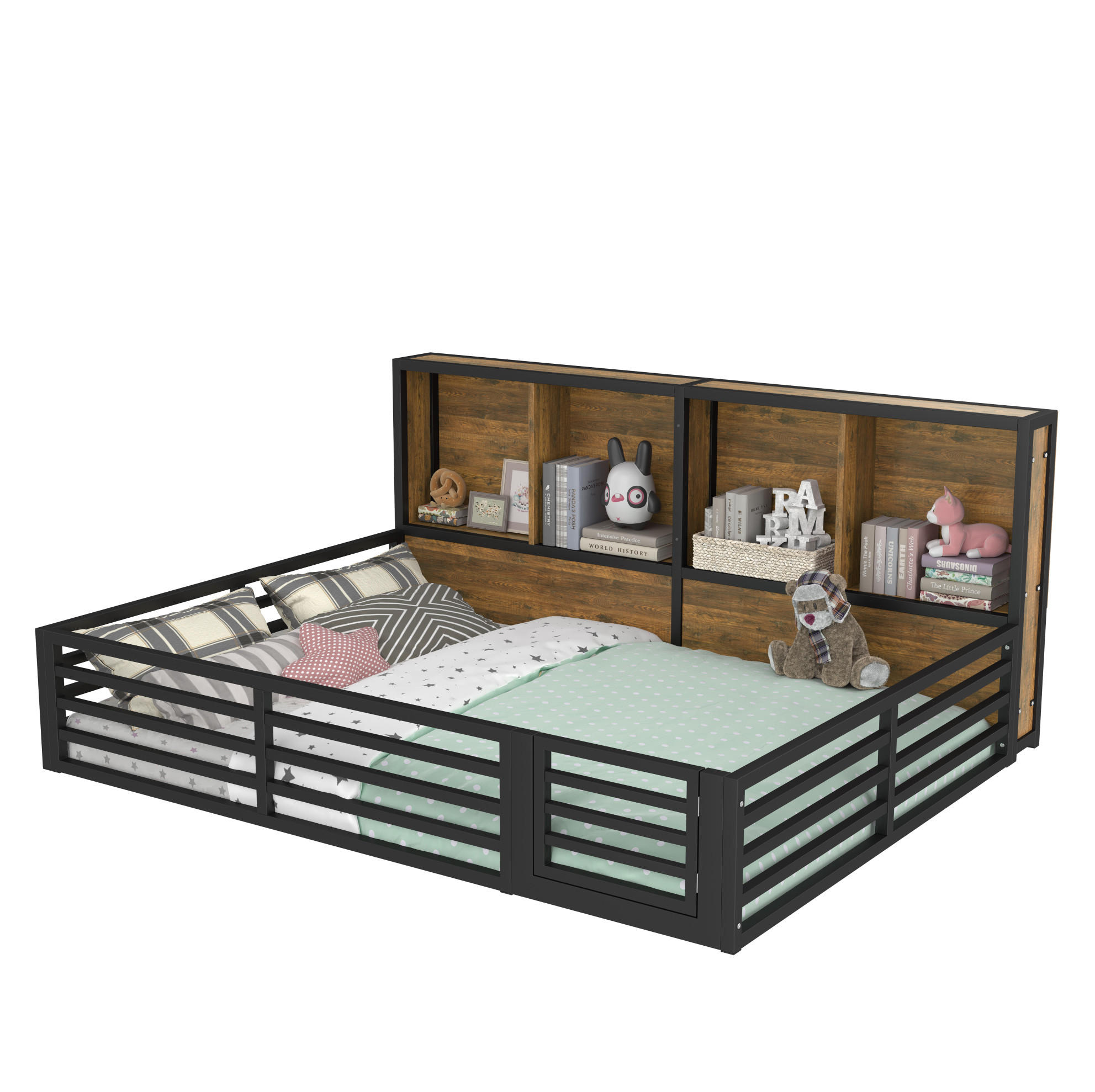 ZAUNBETT 140/200 cm Schwarz aus Metall und MDF mit Lattenrost und LED - Schwarz, Metall (140/200cm) - OKMYHOME