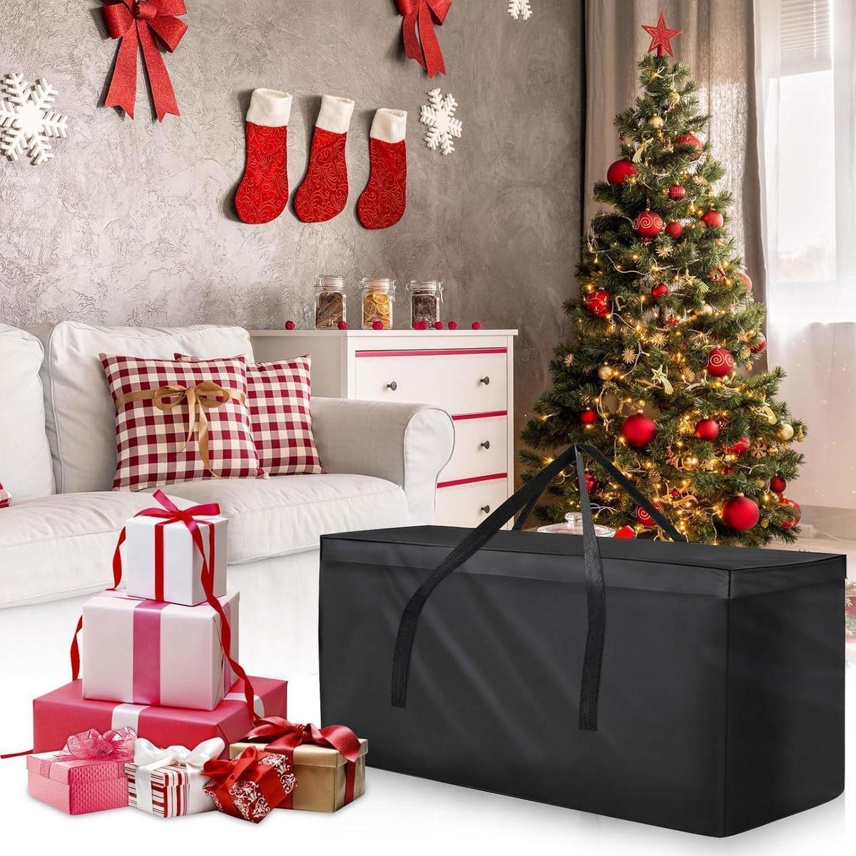 AUFBEWAHRUNGSTASCHE für Gartenauflagen 200 x 60 x 75 cm - Schwarz, Textil (40/55/125cm)