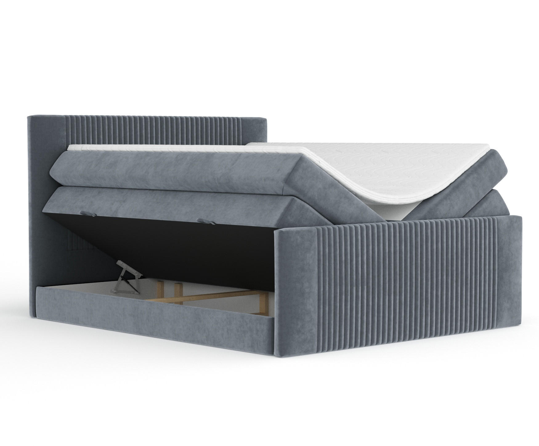 Thumbnail - Maison de Reve Boxspringbett, Grau, Textil, Buche, Kiefer, H3 + H4, 7-Zonen, Höhe ca. 40 cm, 160x200 cm, Handmade in Eur...