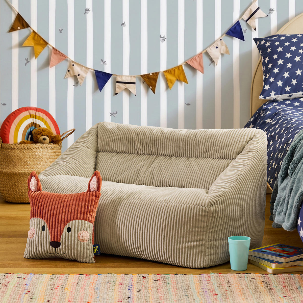 KINDERSITZSACK Sofa Cecilia mit Animalkissen - Beige, Textil (95/50/55cm) - icon