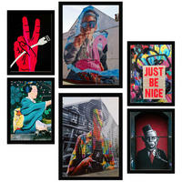 POSTER Set Mit 6 Graffiti, Bunte Straßenkunst A3 & A4 Schwarzer Rahmen - Schwarz, Papier (29/3cm) - Nacnic