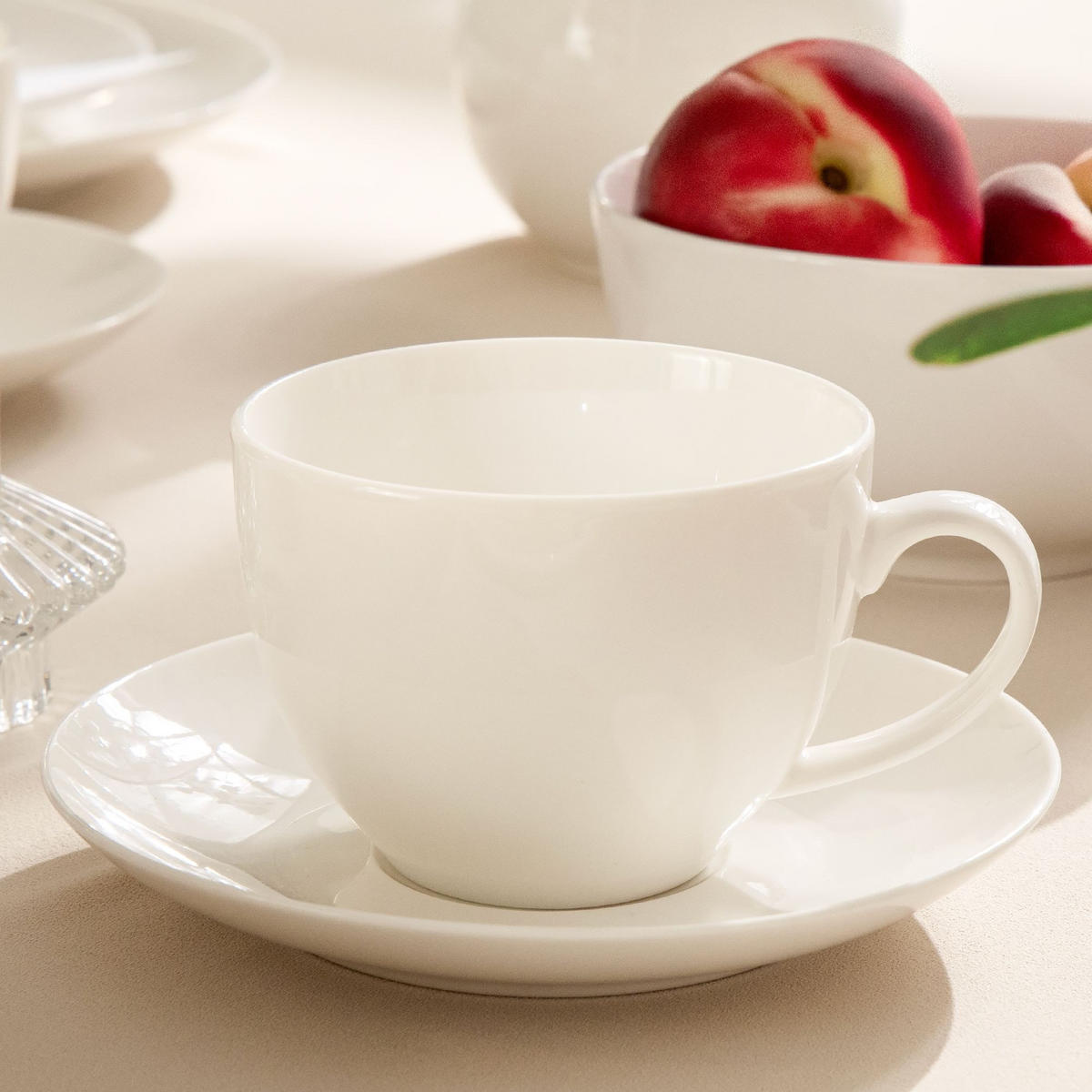 TASSEN-SET mit Untertasse AD BELLA 6-tlg,Porzellan, ecru - Ecru, Keramik (15/8/15cm) - KONSIMO®