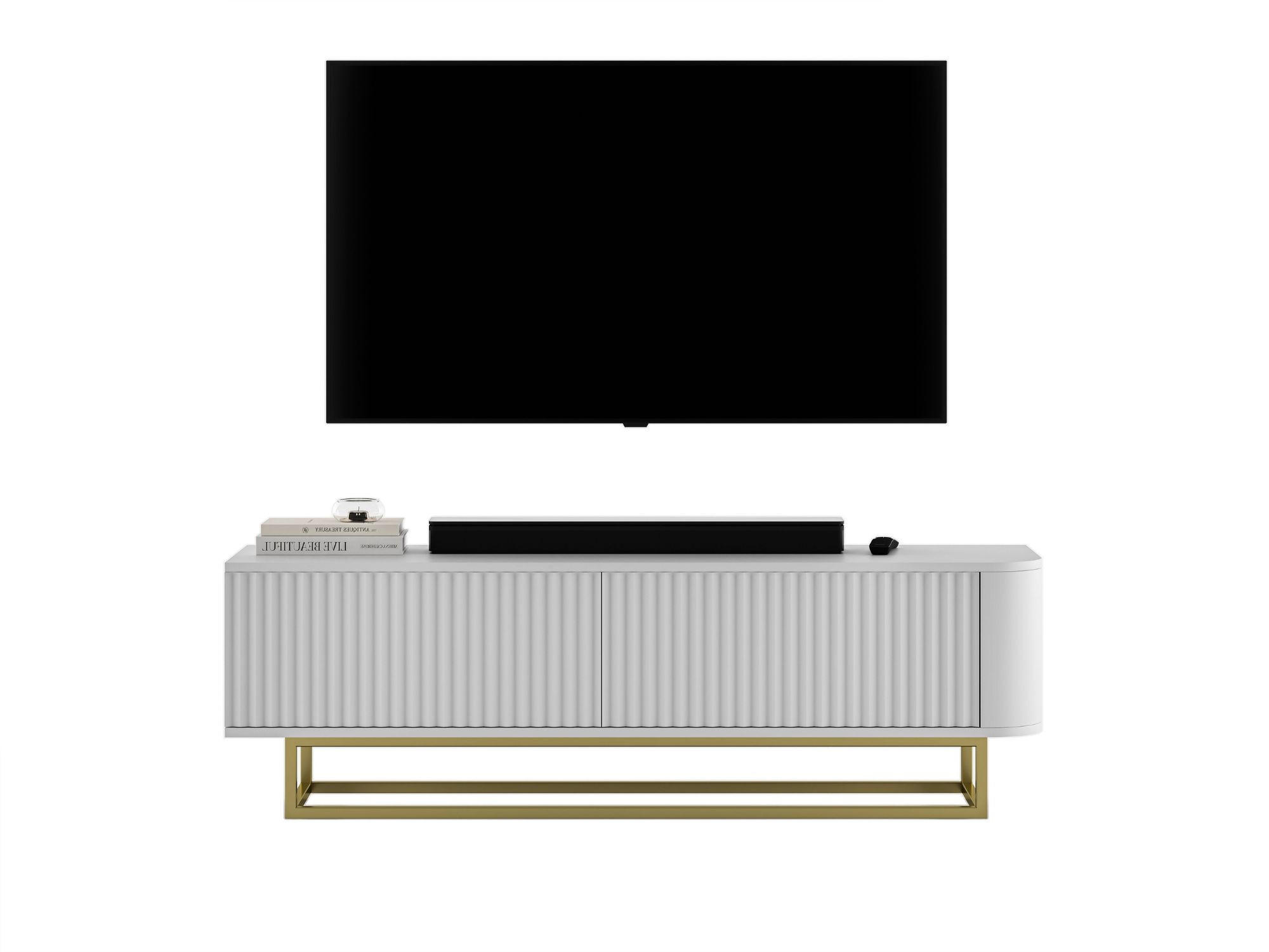 Meble Lindner TV STOLEK Aurora bílý matný 140 cm s kovovým rámem