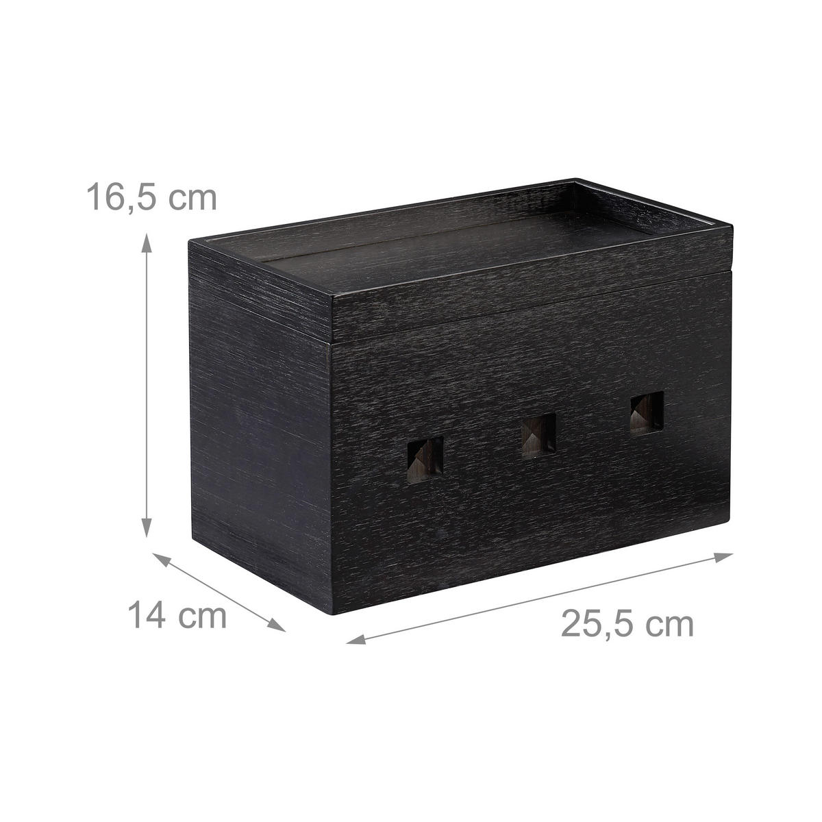 KABELBOX - Schwarz, Holz (14/25.5/16.5cm) - Relaxdays