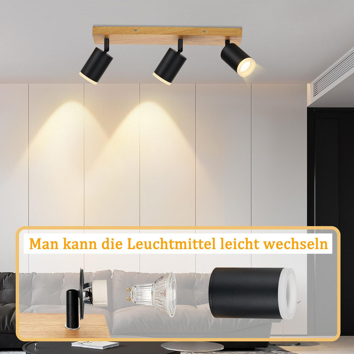 STRAHLER Recklinghausen 3-flammig 41/6/15 cm - Schwarz, Holz (41/6/15cm) - Nettlife