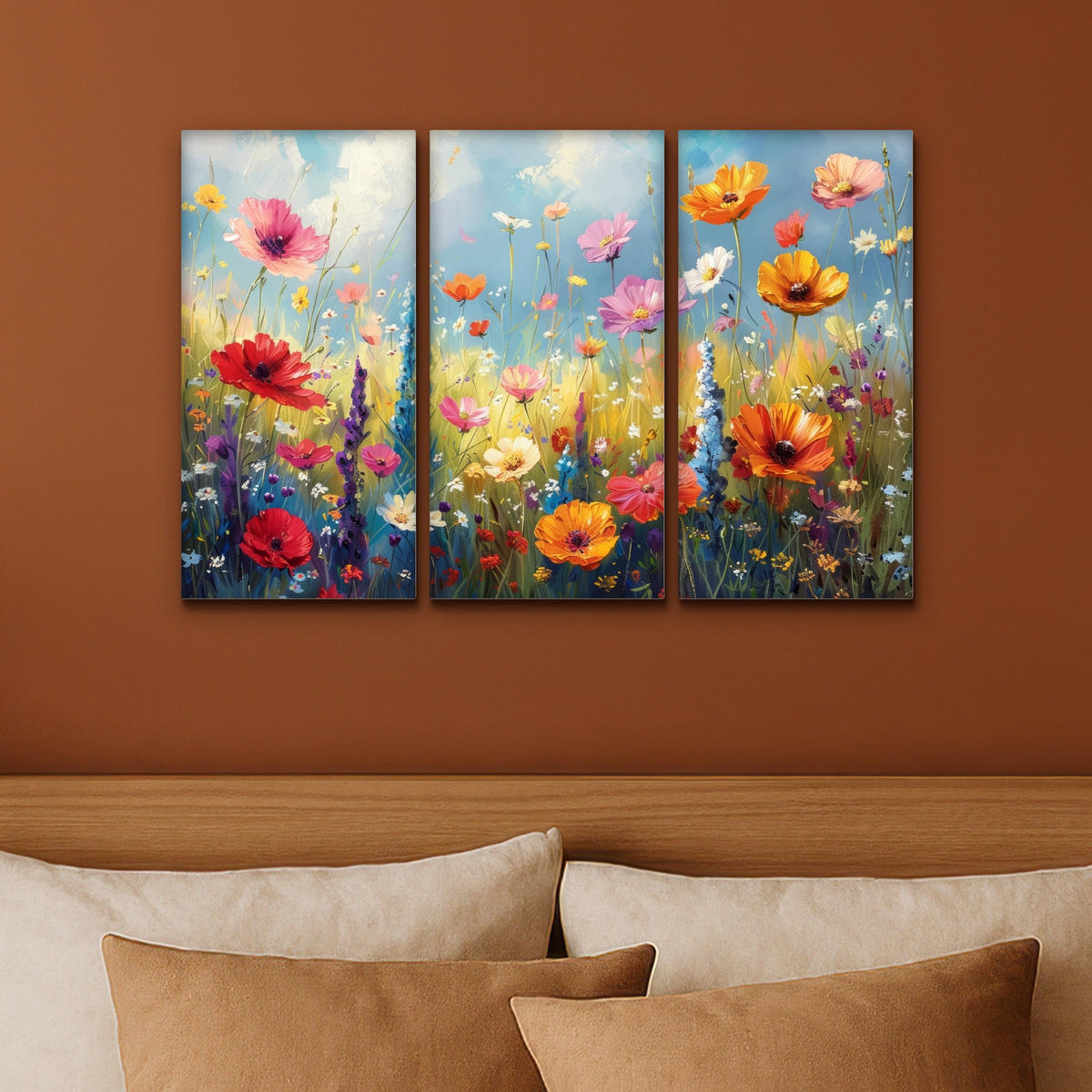 LEINWANDBILD 3er Set Blumen - Frühling - Farbenfroh - Sommerlich 60x40 cm - Orange, Textil (60/40cm) - MuchoWow