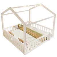 HAUSBETT aus Kiefernholz 90x190/180x190 cm Weiß mit Schutzgitter, LED-Licht und teilbarem Dual-Design - Weiß, Holzwerkstoff (90/190cm) - Modfu