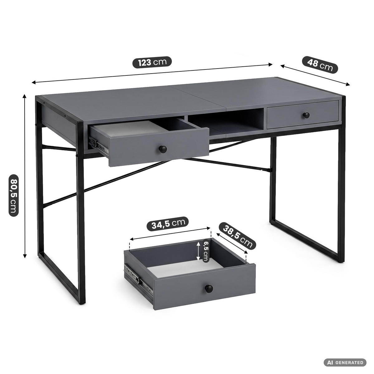 SCHREIBTISCH ELOSNIS 123 cm Graphit - Graphitfarben/Schwarz, Holzwerkstoff (123/48/80.5cm) - Akord