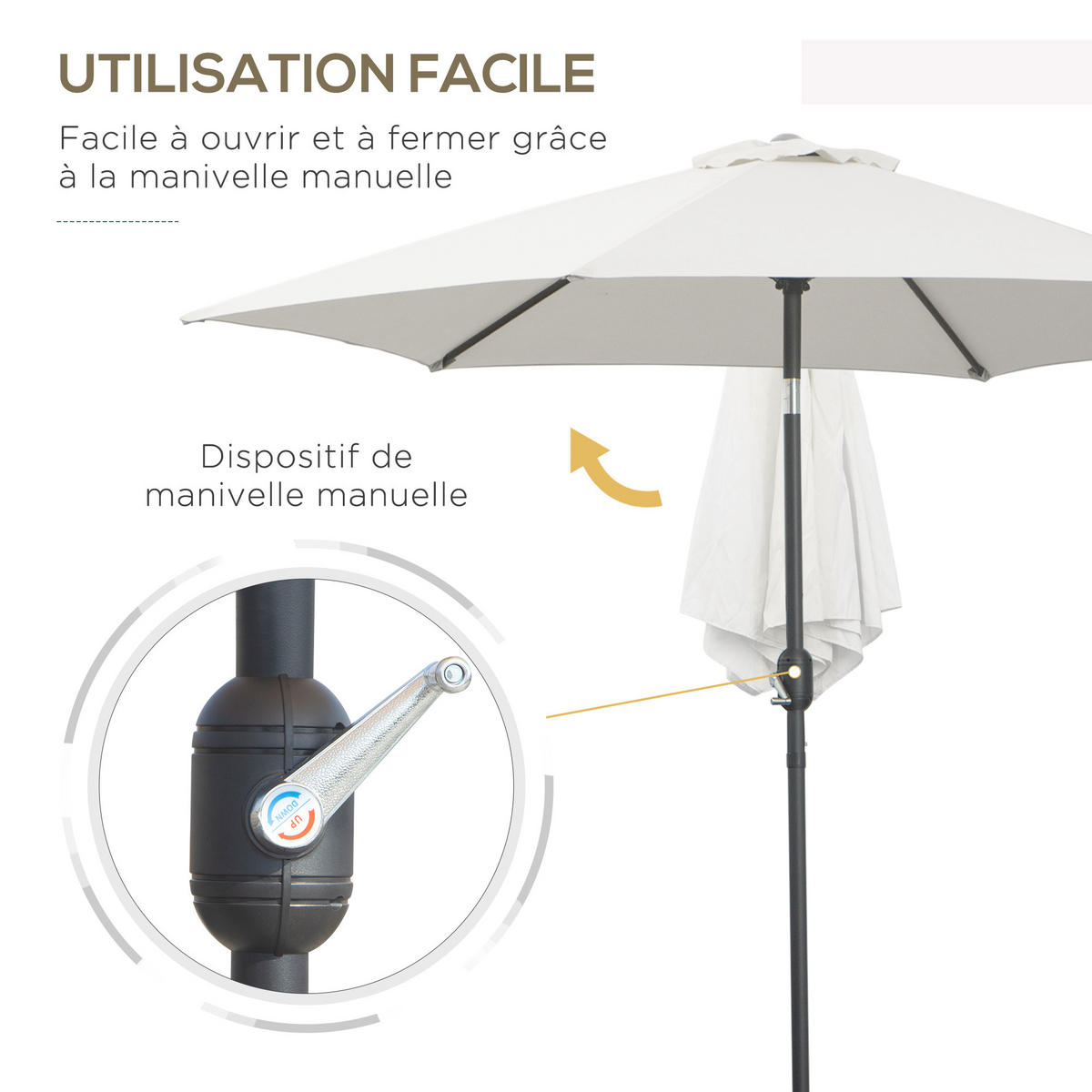 SONNENSCHIRM DE-11350 neigbar, mit Kurbel, 180 g/m² Creme - Creme, Metall (260/260cm) - ComfortXL