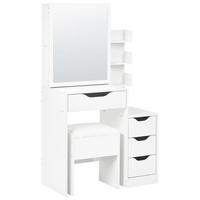 SCHMINKTISCH mit Spiegel und Hocker Weiß Gatineau - Weiß, Holzwerkstoff (76/132/40cm) - Beliani