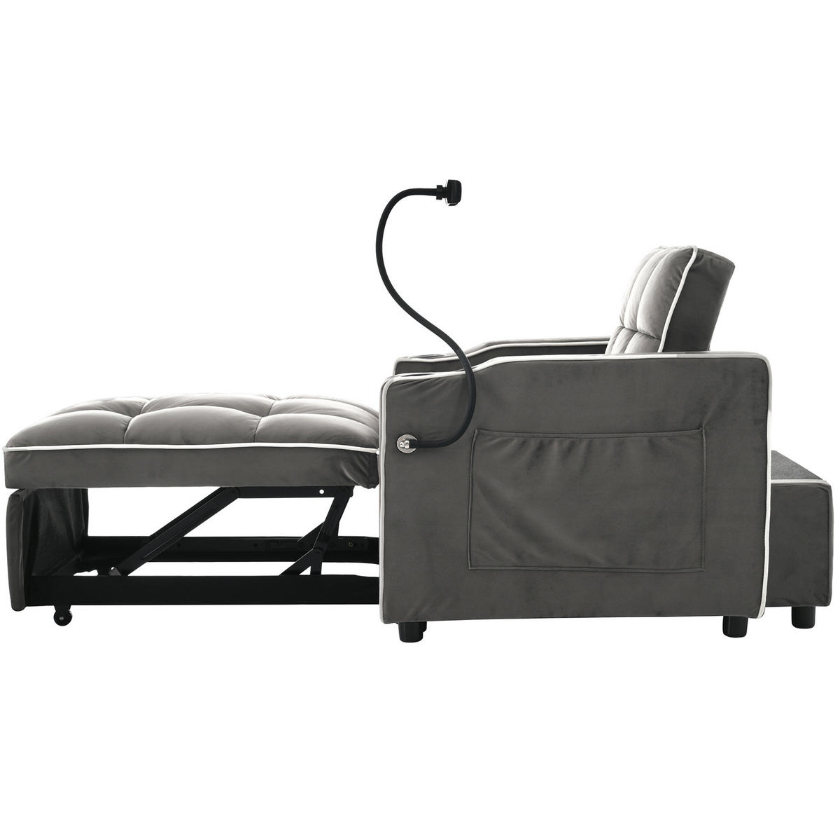 SCHLAFSESSEL Samt 3-in-1 ausziehbar mit Getränkehaltern Antik Dunkelgrau 83/167/76 cm - Dunkelgrau, Textil (83/76/167cm) - Redom