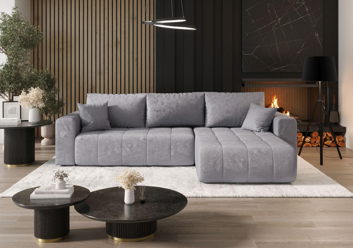 ECKSOFA mit Schlaffunktion MILO R Monolith 70 Rechts - Hellgrau, Textil (280/175cm) - Bedante