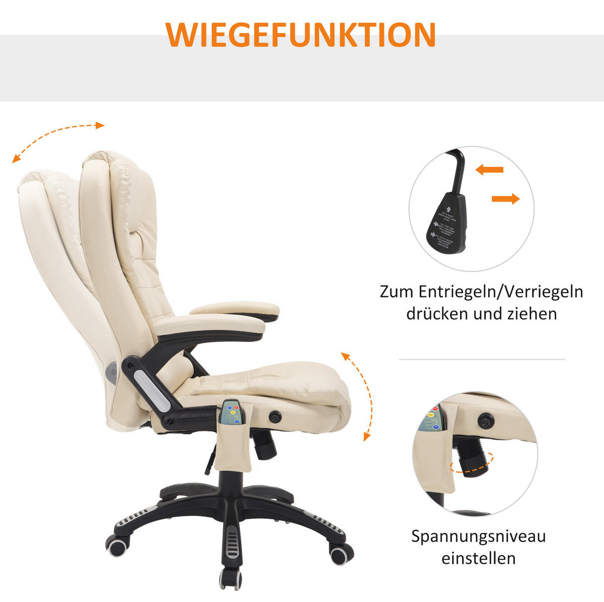 DREHSTUHL, Sitzbreite 54 cm, Sitzhöhe 44–54 cm, mit Massage- und Wärmefunktion, 62/68/121 cm, beige - Beige, Kunststoff (68/121/62cm) - Redom