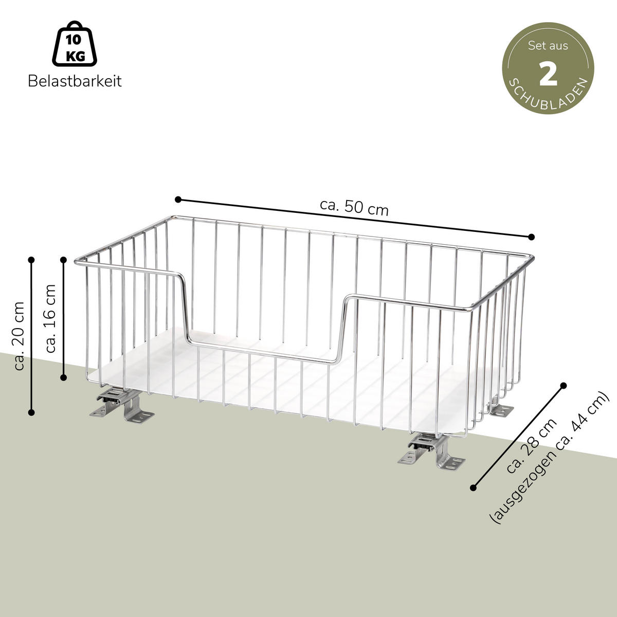 KORBAUSZUG (2er Set), 50 cm Breite, für Oberschränke, Chrom - Silberfarben, Metall (50/20/28.5cm) - bremermann