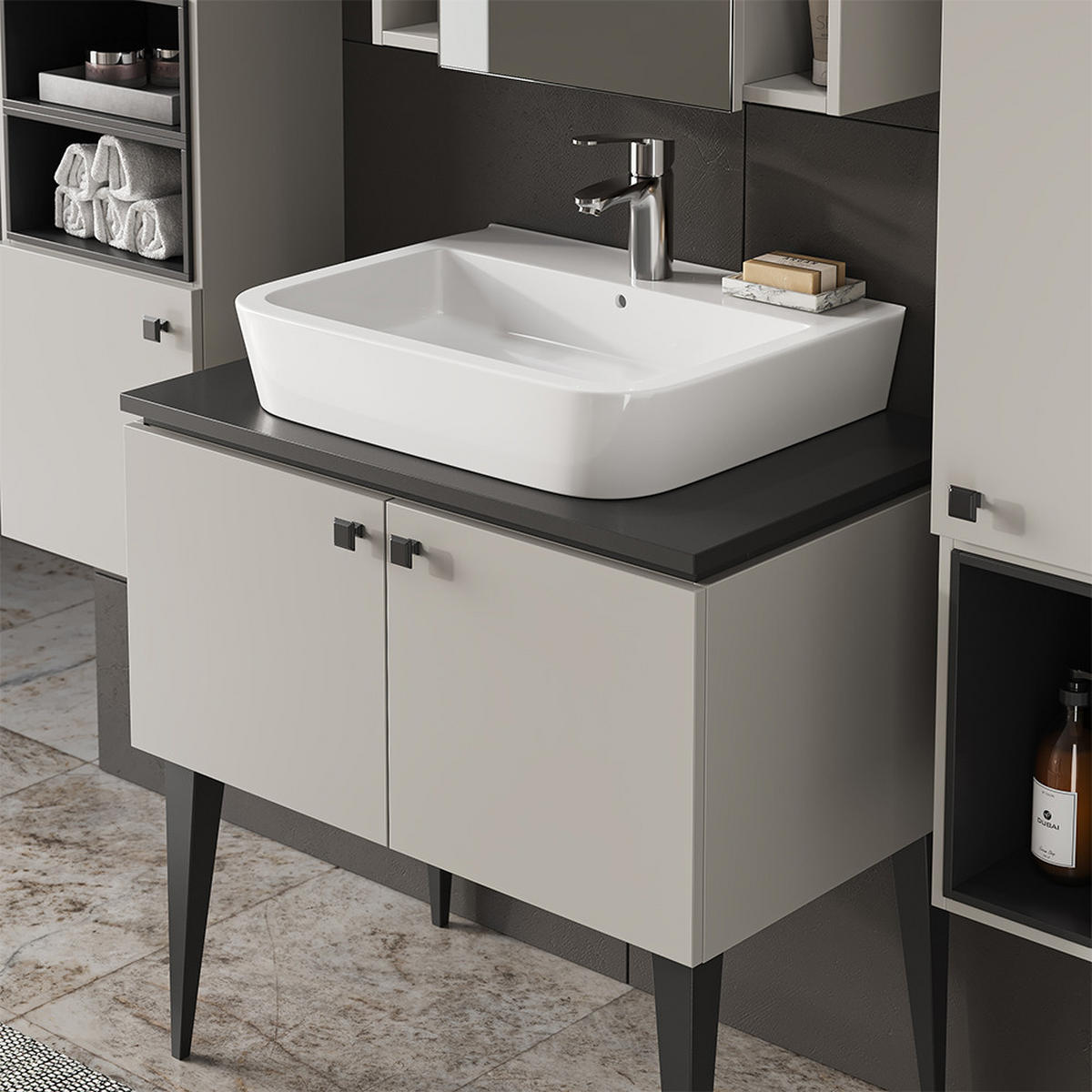 BADMÖBEL-SET Gerta Grau 4 Teile - Schwarz/Grau, Holzwerkstoff (80/79/50cm) - Vicco