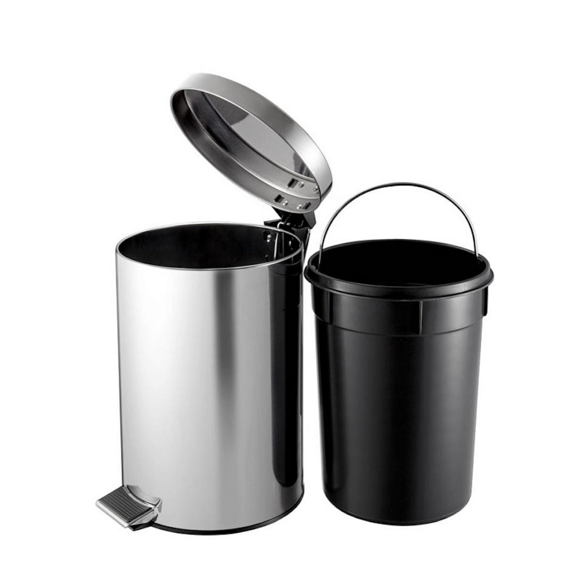 MÜLLEIMER Runder TretMit Herausnehmbaren Kunststoff Inneneimer 12 Liter 40 x 29,5 x 25,5 cm Edelstahl - Silberfarben, Metall (29.5/40/25.5cm) - PROREGAL