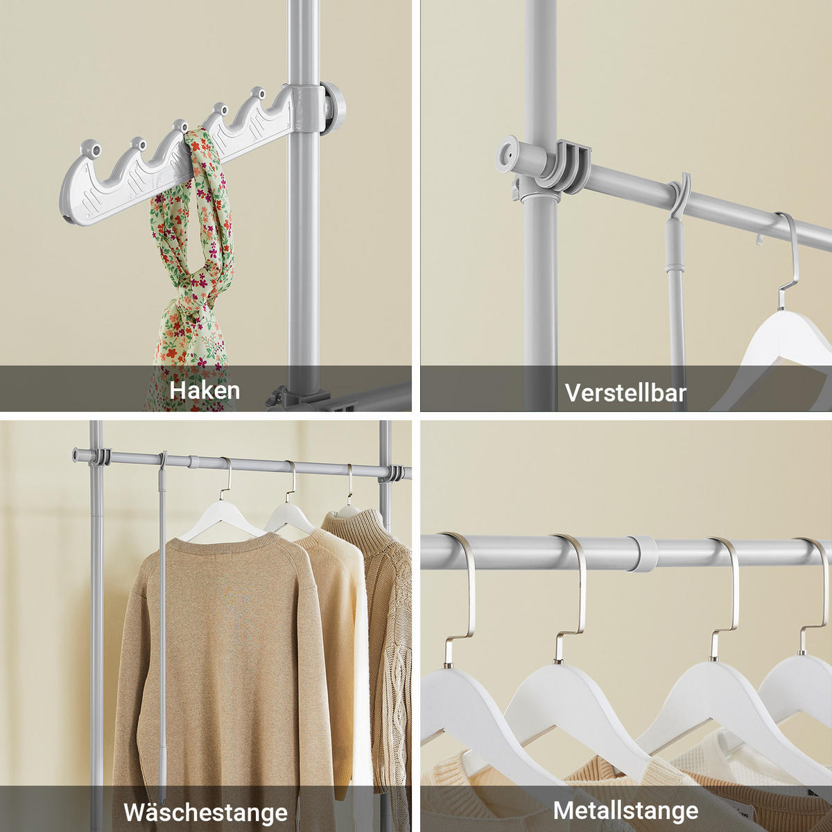 TELESKOP KLEIDERSTÄNDER Grau - Grau, Kunststoff (113/285/1cm) - SoBuy
