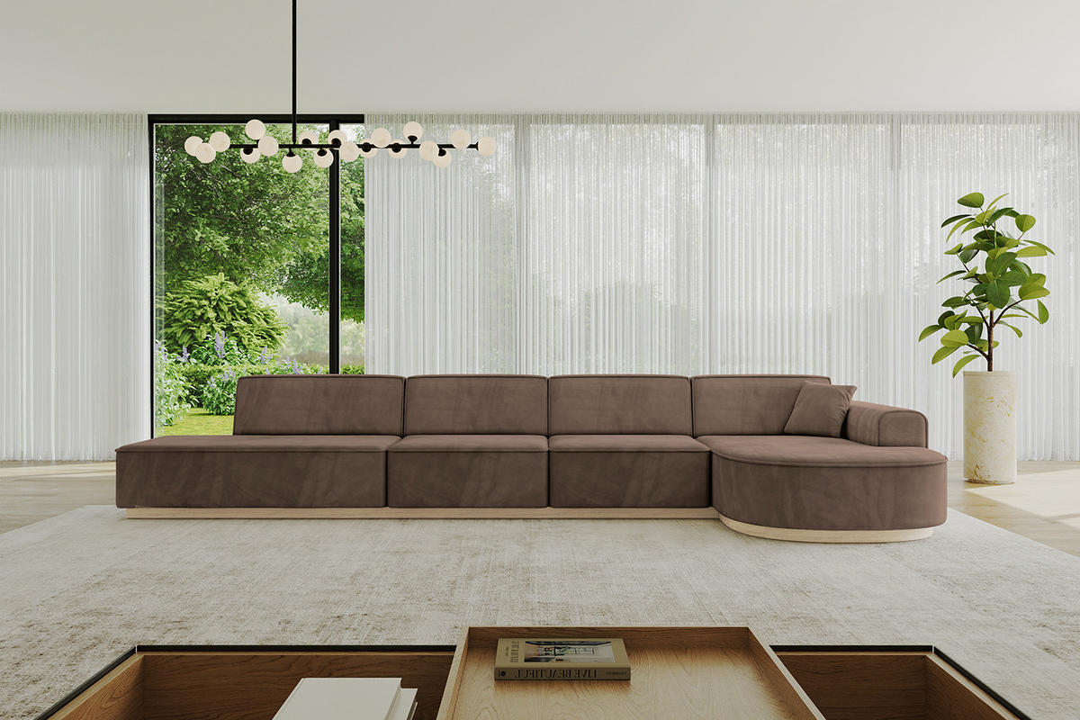 ECKSOFA Ottomane Rechts ARRIO-L3 - 413x171x83 cm Braun - Braun, Holzwerkstoff/Textil (413/171cm) - ALTDECOR