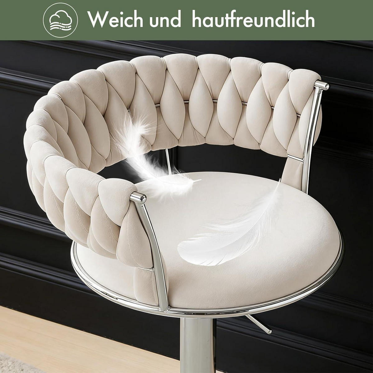BARHOCKER 2er Set Samt Beigeweiß Höhenverstellbar - Weiß, Textil (48/78/51cm)