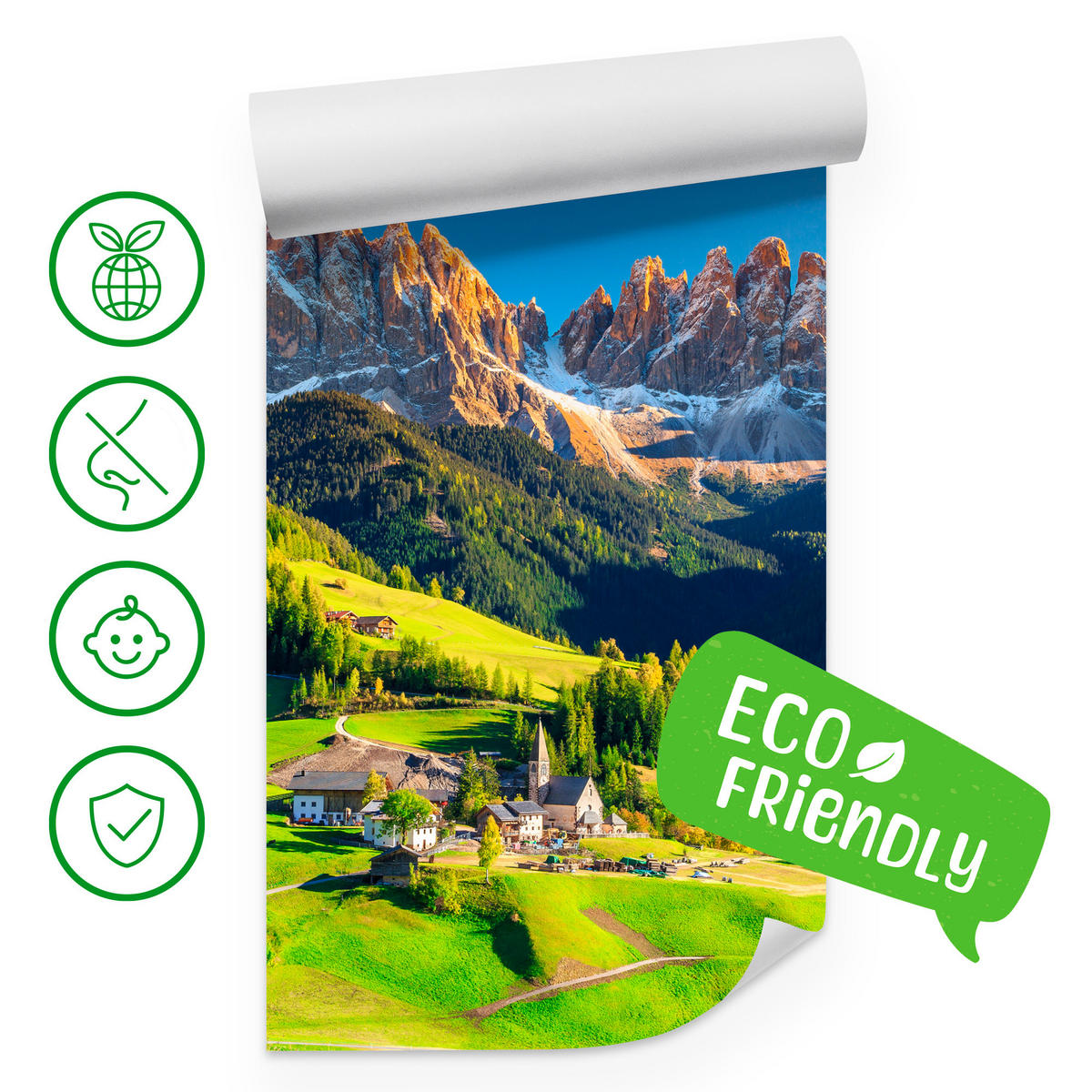 FOTOTAPETE Berge Bäume Natur Landschaft 3D 450x315 - Blau/Beige, Papier (450/315cm) - Muralo