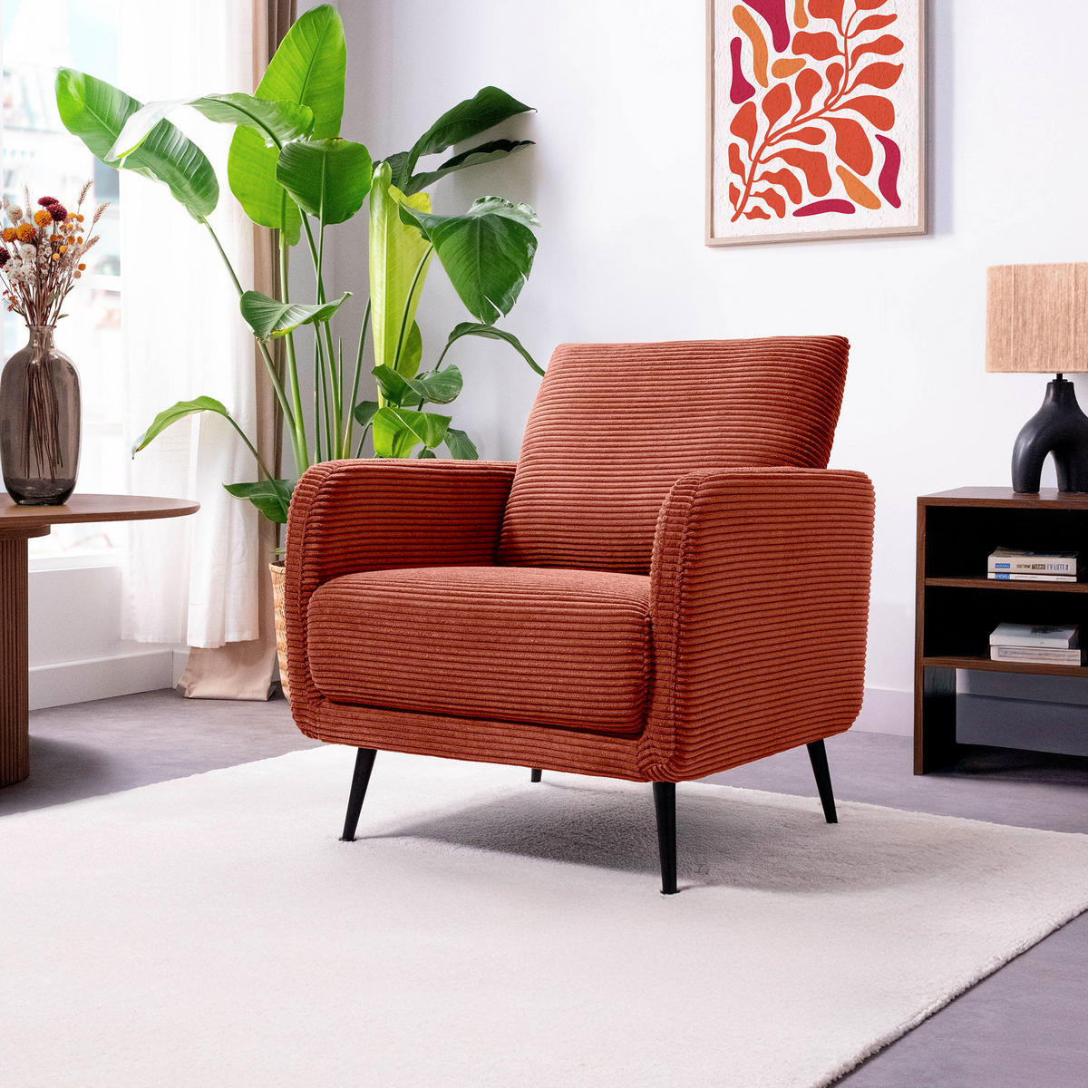 DESIGNER-SESSEL Emma aus Cord in Terrakotta - Rotbraun/Terra cotta, Holz/Holzwerkstoff (71/81/75cm) - Sicaan