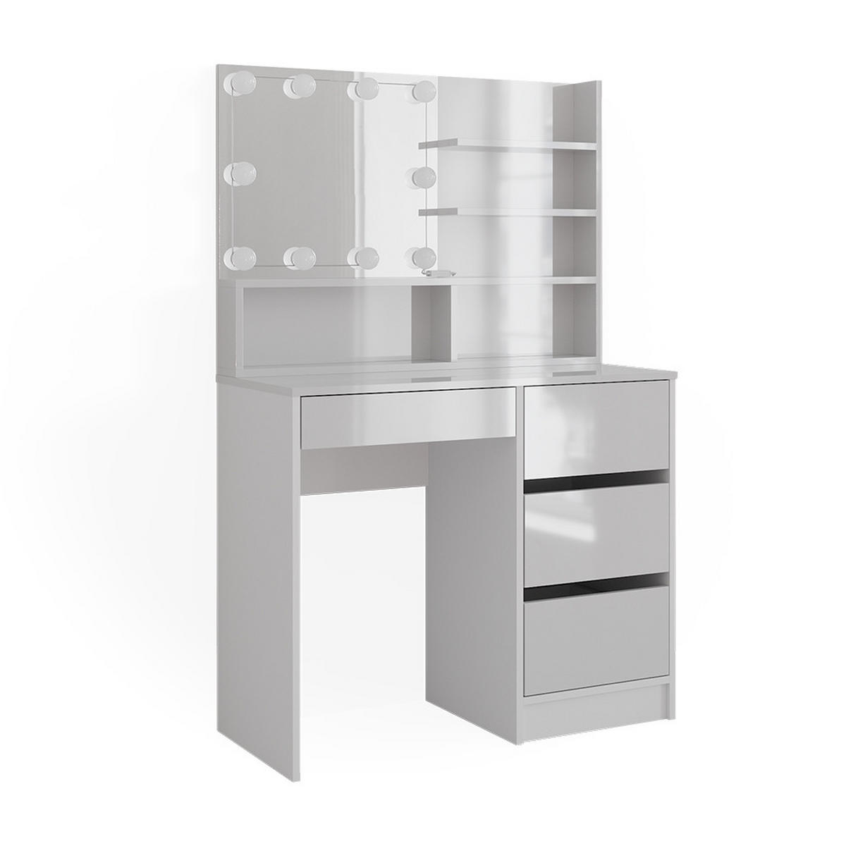 SCHMINKTISCH Sherry Weiß 140 cm mit LED Beleuchtung, und Spiegelregal - Weiß, Holzwerkstoff (40/75/140cm) - Vicco