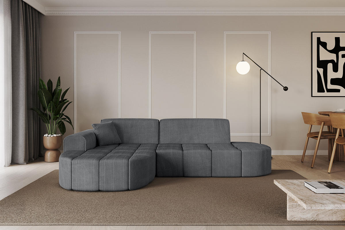 ECKSOFA Ottomane Links LIVO-L1 - 252x173x79,5 cm Dunkelgrau - Dunkelgrau, Holzwerkstoff/Textil (252/173cm) - ALTDECOR