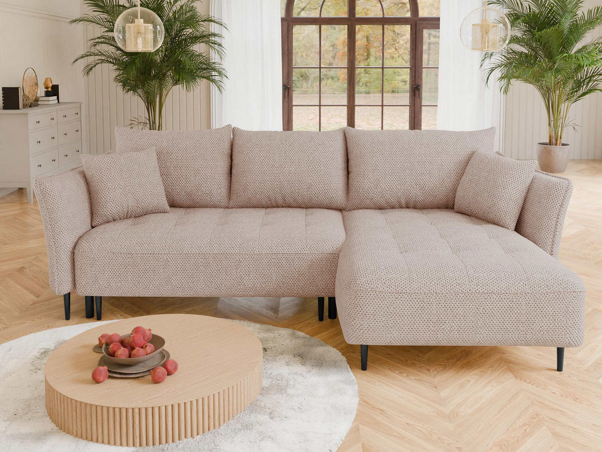 ECKSOFA Bari, Seite: Rechts - Beige/Schwarz, Holz/Textil (276/158cm) - MIRJAN24