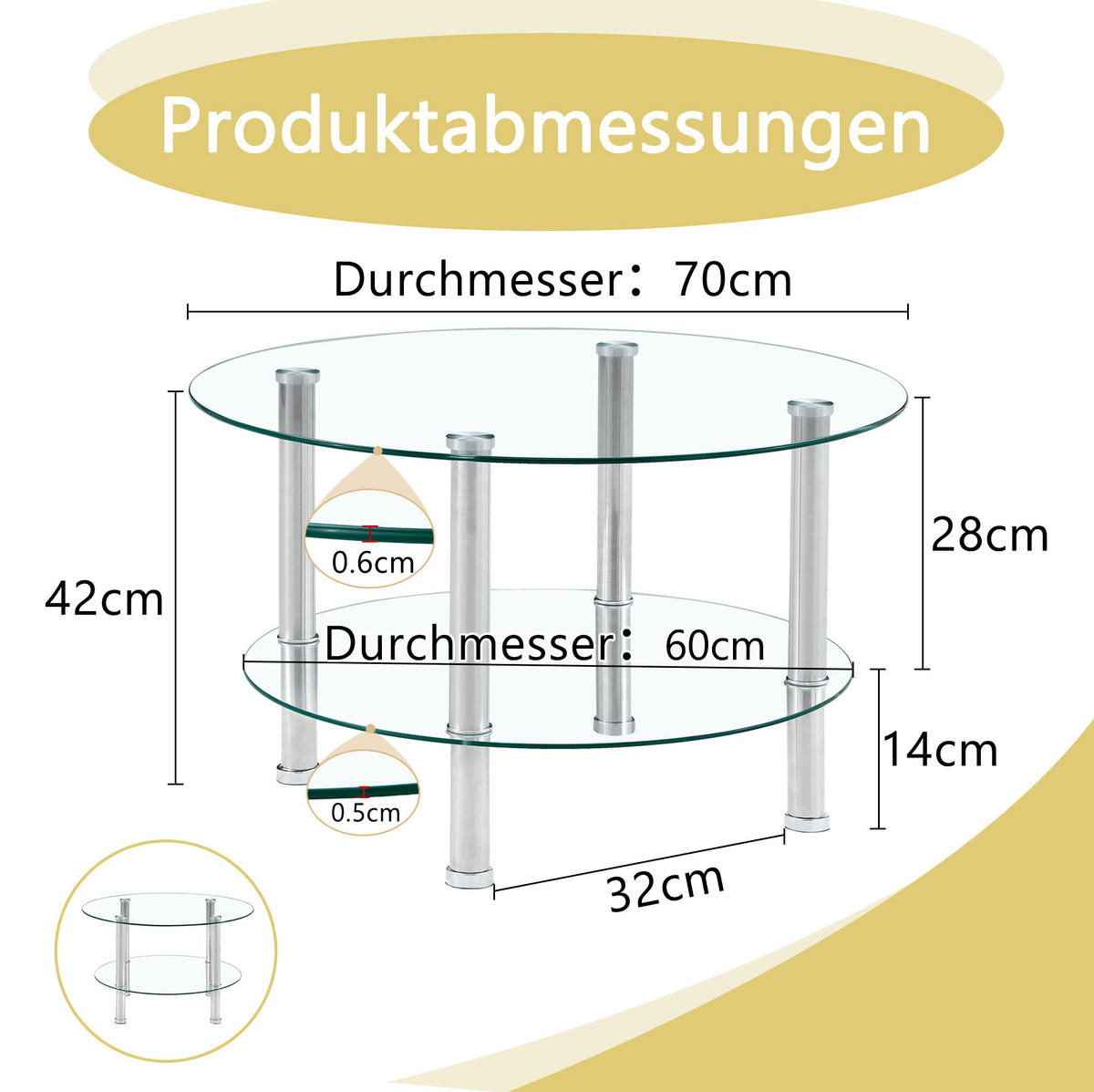 KONFERENČNÍ stolek 70/70/42 cm stříbrná transparentní z kovu a skla se 2 úrovněmi - stříbrná, sklo (70/70/42cm) - OKWISH