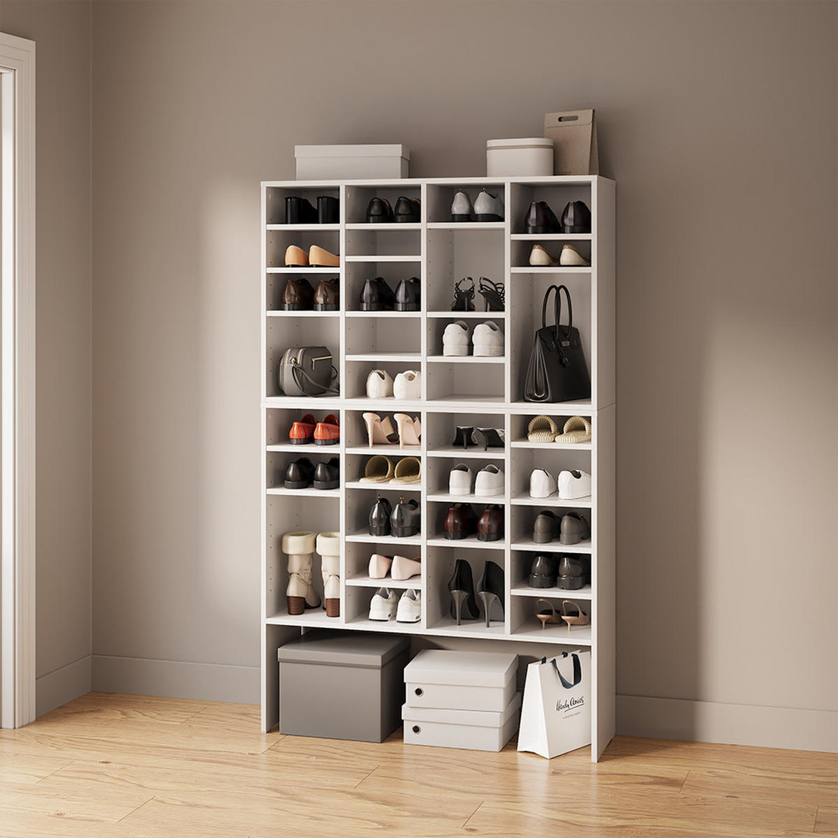 SCHUHSCHRANK Liguria Weiß 20 Fächer - Weiß, Holzwerkstoff (104/65.5/33cm) - Livinity®