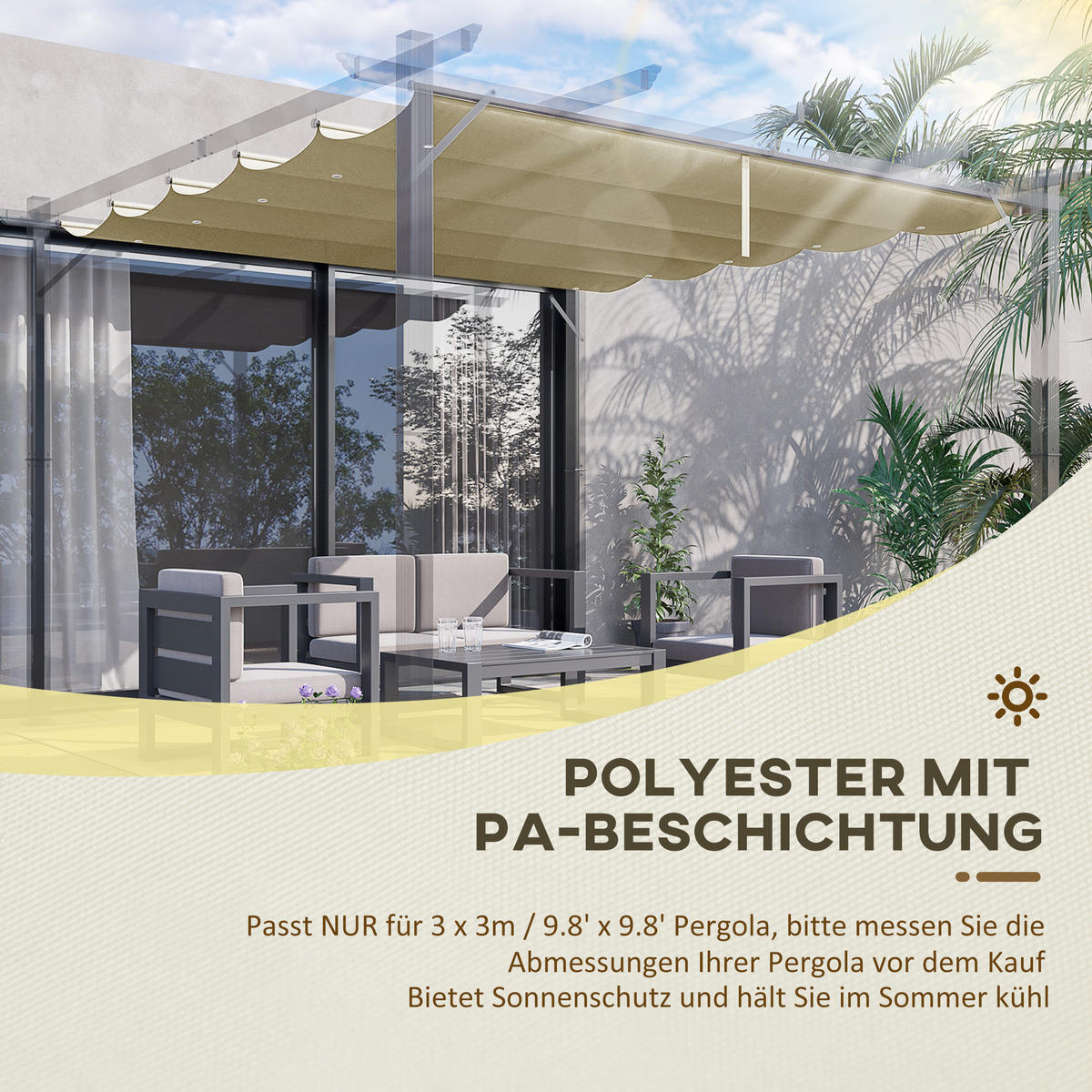 PERGOLA ERSATZDACH 3x3 m beige - Beige, Textil (250/6/255cm) - LEBENLANG