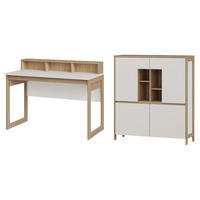 WOHNKOMBINATION weiß, Eiche, Set mit Highboard und Schreibtisch, Soft-Close, Finnes - Eichefarben/Weiß, Glas/Holzwerkstoff (246/125/60cm) - Furn.Design