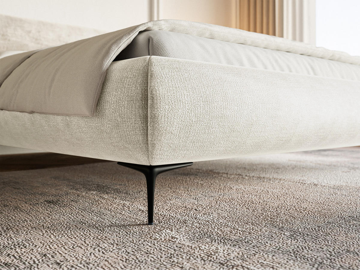 POLSTERBETT Roule Graubeige Chenille mit schwarzen Metallbeinen und Bettkasten 180 cm - Greige/Schwarz, Textil/Metall (180/200cm) - Selsey